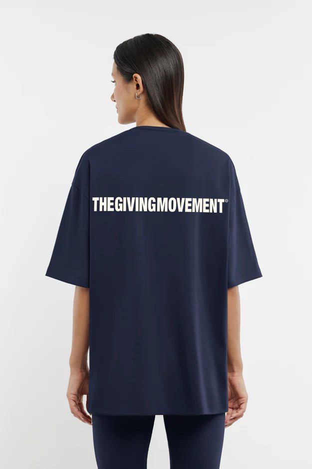 Oversized Contrast Back Print T- Shirt - Navy