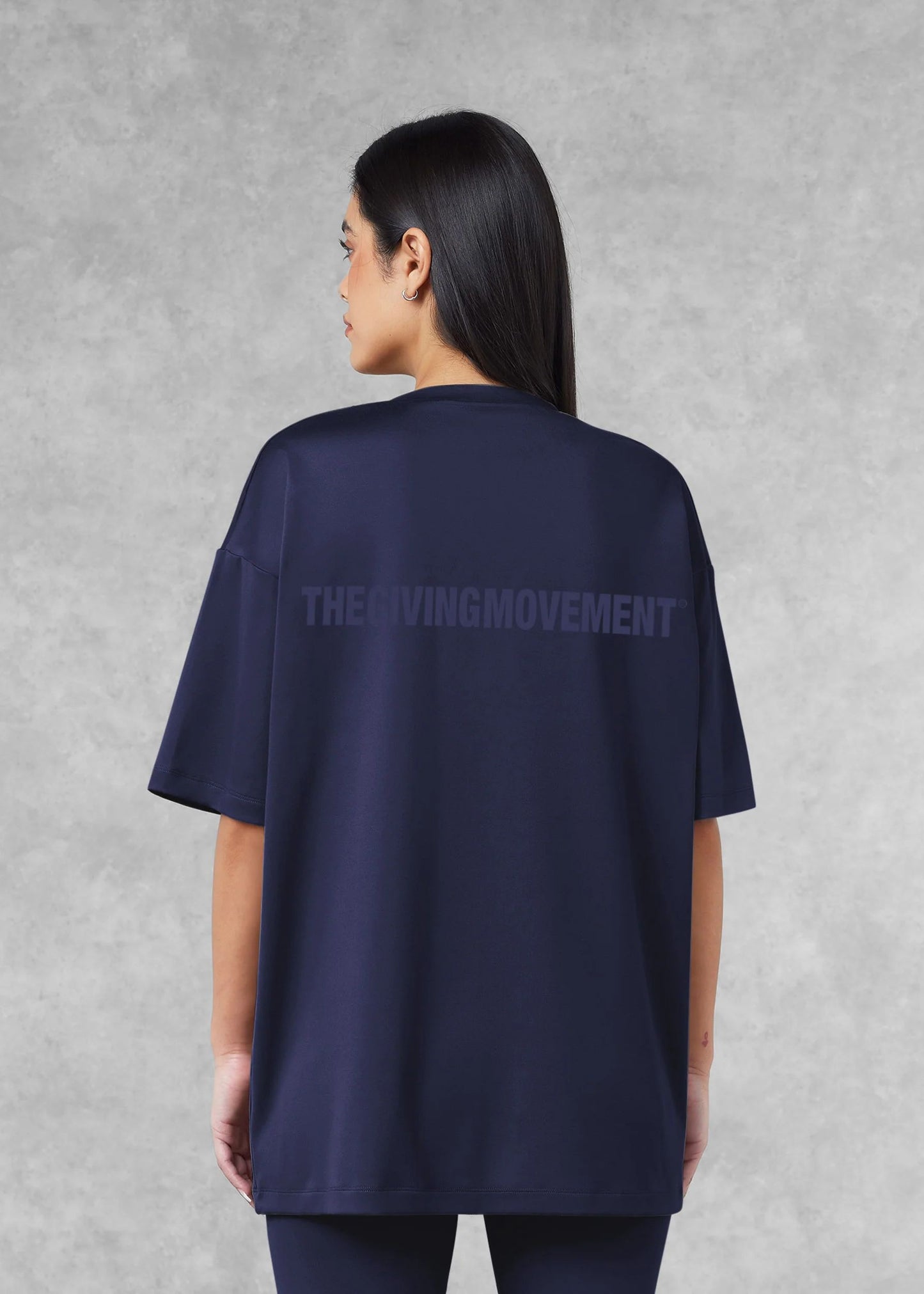 Oversized Tonal Back Print T- Shirt - Navy