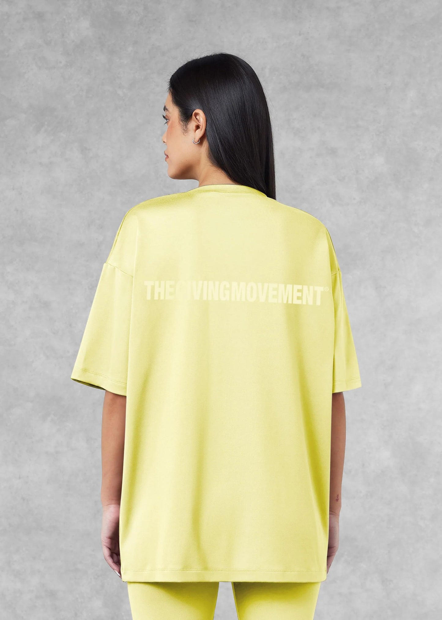 Oversized Tonal Back Print T- Shirt - Lemon